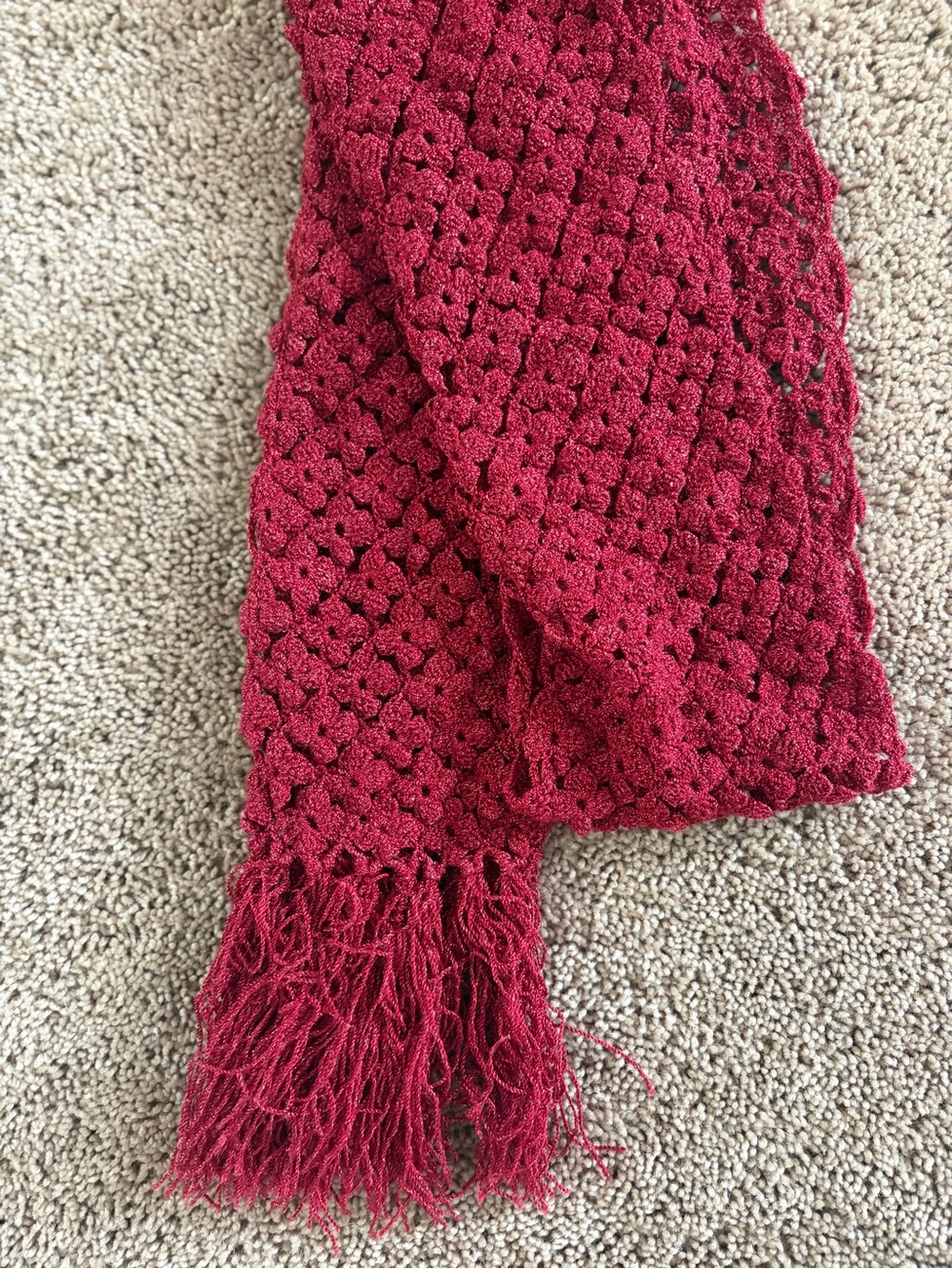 Stylish Red Crochet Fringe Scarf - Women Accessories
